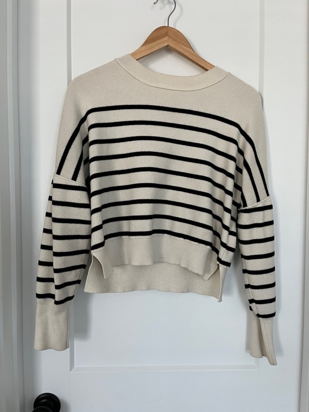 Cream and Black Striped Women's Sweater